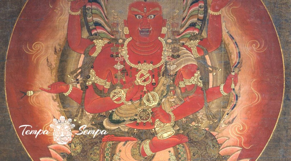 pintura tradicional tibetana de una deidad colérica budista tibetana